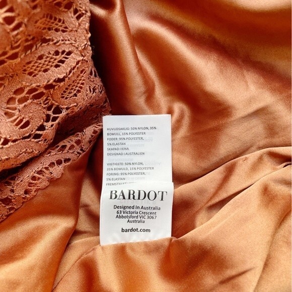 NWT Bardot Dress Isla Long Sleeve Lace Ruched Mini Copper Rose Size Small NEW - Picture 12 of 14